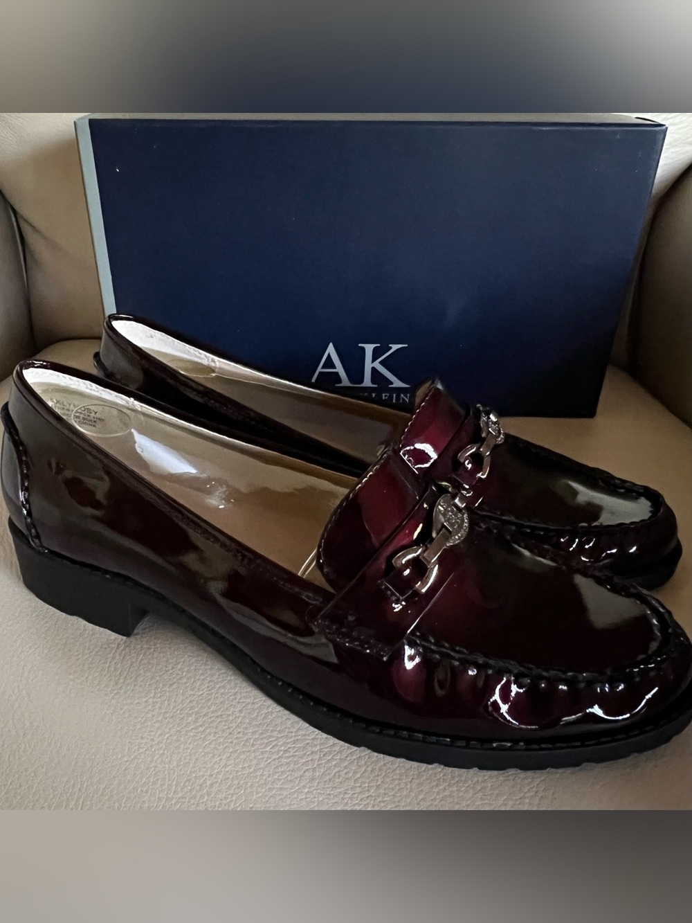Anne Klein AK Lyndsy Loafers Wine Patent Size 10M NWT Classic Horsebit Loafer